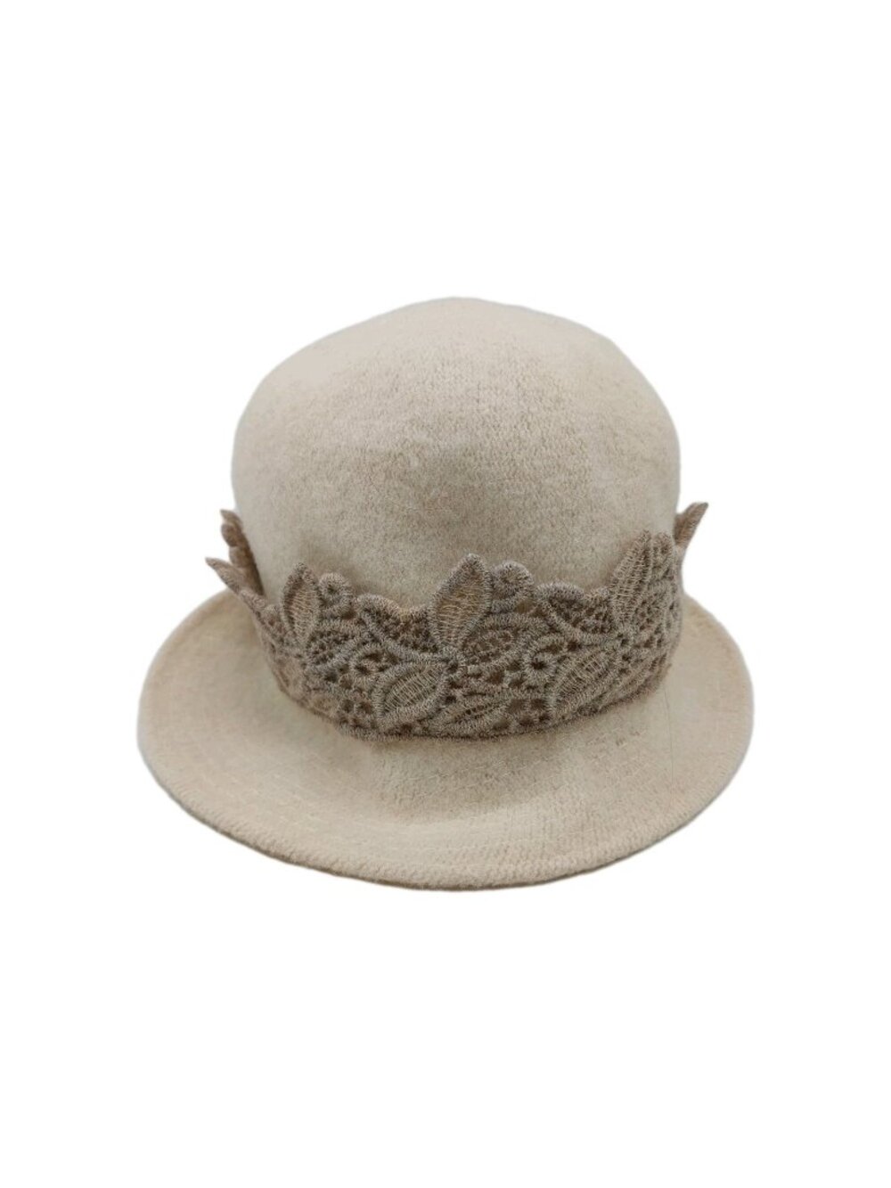 Complit by Marisa Hat Designer Cream Gray Crocheted Band